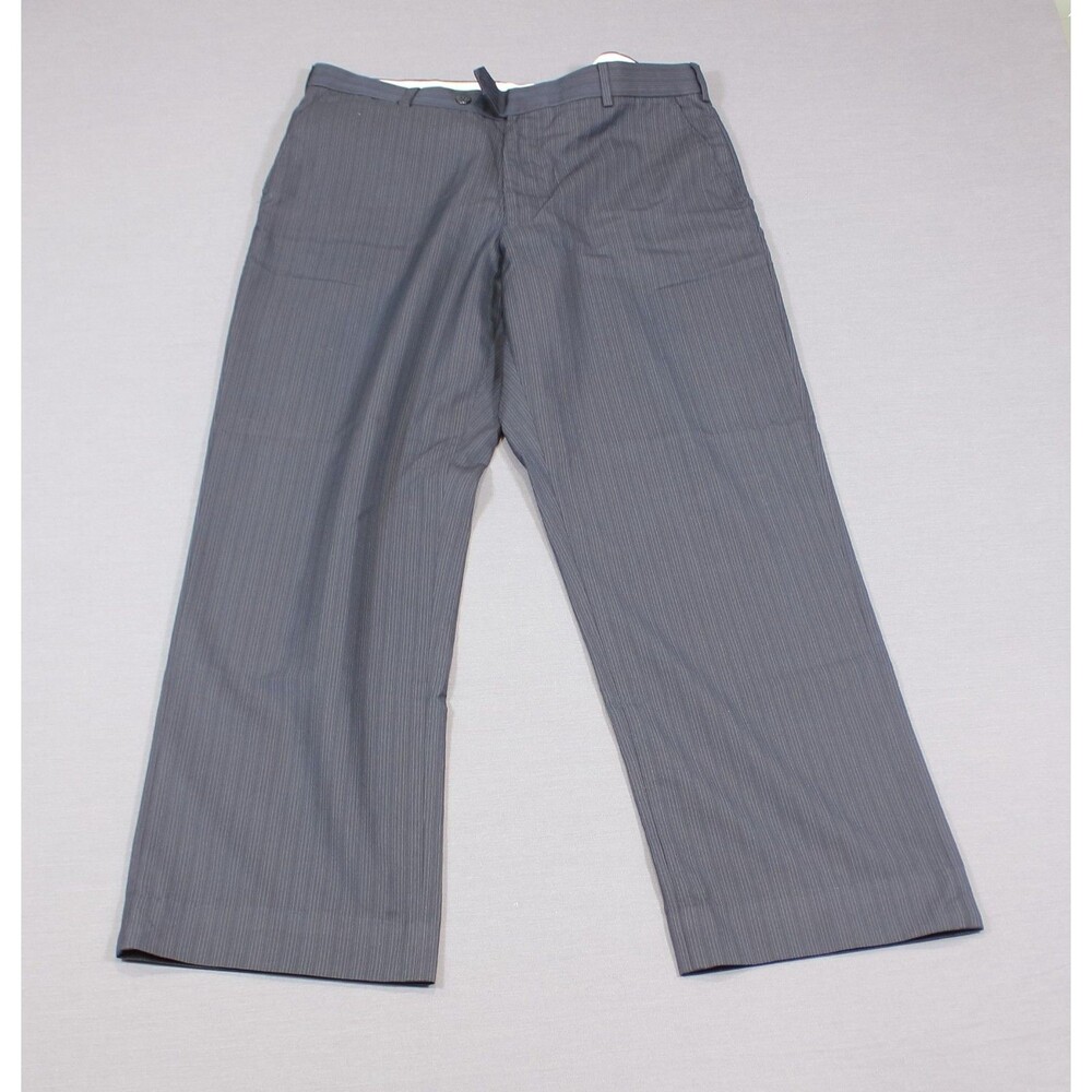 Peter England Mens Black Striped Dress Pants Flat Fronts 34" X 29"